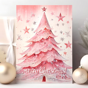 Cartes Pour Fêtes Annuelles Arbre De Noël Rose Et Étoiles Joyeux Noël
