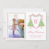Cartes Pour Fêtes Annuelles Arbre de Noël rose et vert Monogramme Crest Photo (Devant)