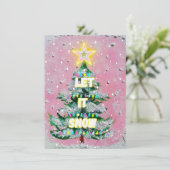 Cartes Pour Fêtes Annuelles Arbre de Noël rose rétro (Debout devant)