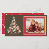 Cartes Pour Fêtes Annuelles Arbre de Noël rouge éclatant Cercles rétro Photo (Devant / Derrière)