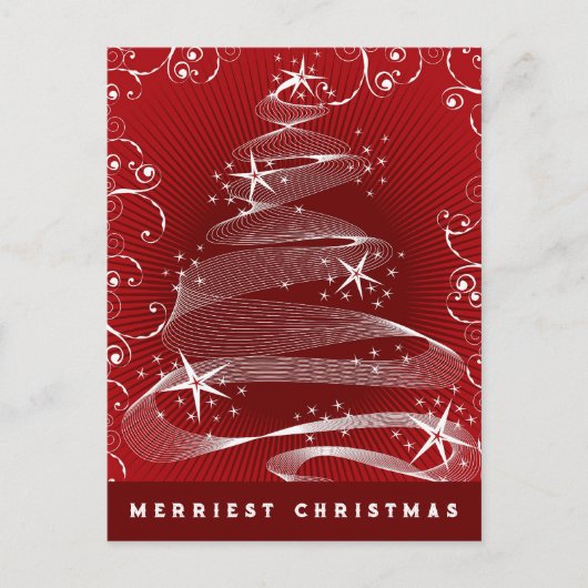 Cartes Pour Fêtes Annuelles Arbre de Noël Rouge Étincelant Abstrait Fils Chic (Devant)