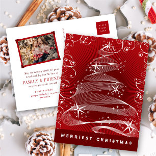 Cartes Pour Fêtes Annuelles Arbre de Noël Rouge Étincelant Abstrait Fils Chic