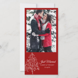 Cartes Pour Fêtes Annuelles Arbre de Noël Rouge, juste marié Photo