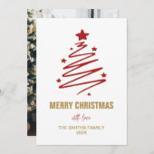 Cartes Pour Fêtes Annuelles Arbre De Noël Rouge Moderne Et Photo Personnalisée (Devant / Derrière)