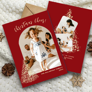 Cartes Pour Fêtes Annuelles Arbre de Noël Rouge or Deux Photo 2023