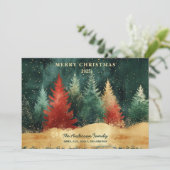 Cartes Pour Fêtes Annuelles Arbre de Noël Rouge Vert Luxe Élégant (Debout devant)