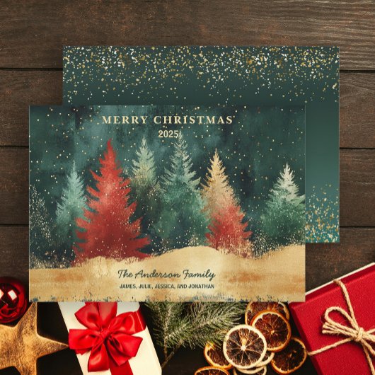 Cartes Pour Fêtes Annuelles Arbre de Noël Rouge Vert Luxe Élégant