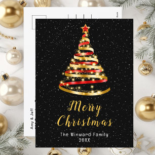 Cartes Pour Fêtes Annuelles Arbre de Noël ruban rouge et or Joyeux Noël