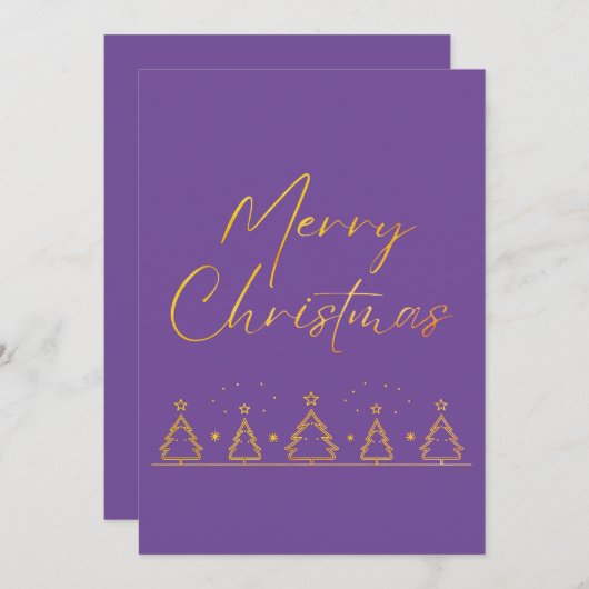 Cartes Pour Fêtes Annuelles Arbre de Noël simple violet et or (Devant / Derrière)