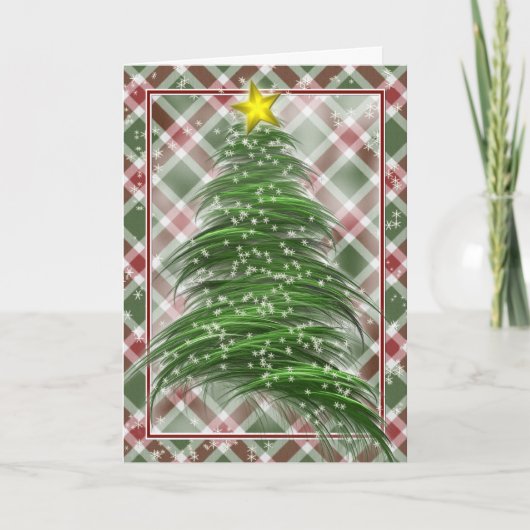 Cartes Pour Fêtes Annuelles Arbre de Noël sur Rouge Vert et Blanc Plaid (Devant)