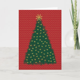 Cartes Pour Fêtes Annuelles Arbre de Noël vert avec Chevaux de course en or
