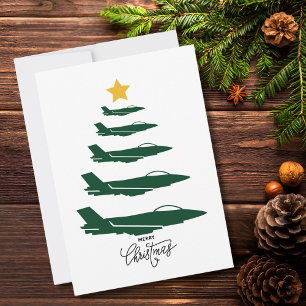 Cartes Pour Fêtes Annuelles Arbre de Noël Vert Avion Militaire Minimaliste