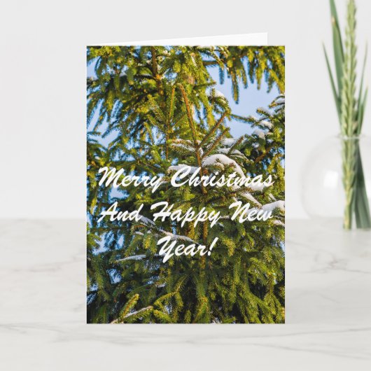 Cartes Pour Fêtes Annuelles Arbre De Noël Vert En Neige (Devant)