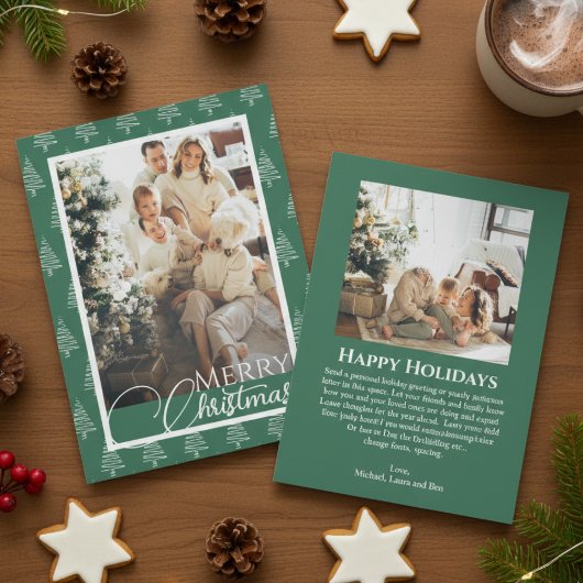 Cartes Pour Fêtes Annuelles Arbre de Noël vert et blanc Photo Motif