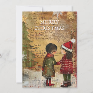 Cartes Pour Fêtes Annuelles Arbre de Noël vintage enfants neige