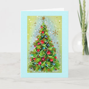 Cartes Pour Fêtes Annuelles Arbre de Noël Vintage sur Ampoule Flash Photo Aqua