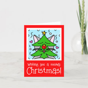 Cartes Pour Fêtes Annuelles Arbre de Noël Visage de Chat Mignon