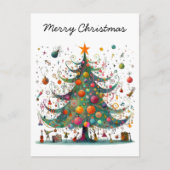 Cartes Pour Fêtes Annuelles Arbre de Noël Whimsical, Couleurs Lumineuses, (Devant)