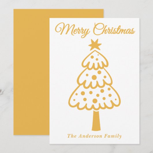 Cartes Pour Fêtes Annuelles Arbre de Noël Whimsical Jaune (Devant / Derrière)