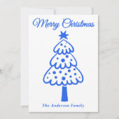 Cartes Pour Fêtes Annuelles Arbre de Noël Whimsical Royal Blue main tiré (Devant)