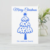 Cartes Pour Fêtes Annuelles Arbre de Noël Whimsical Royal Blue main tiré (Debout devant)