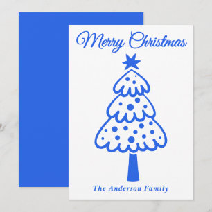 Cartes Pour Fêtes Annuelles Arbre de Noël Whimsical Royal Blue main tiré