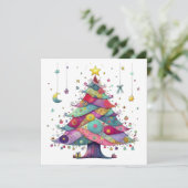 Cartes Pour Fêtes Annuelles Arbre de Noël Whimsical, style d'art populaire (Debout devant)