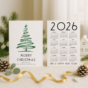 Cartes Pour Fêtes Annuelles Arbre de Parties scintillant verte 2026 Calendrier