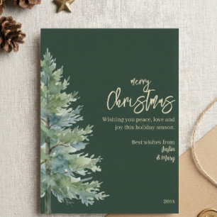 Cartes Pour Fêtes Annuelles Arbre de pin à l'aquarelle forêt sombre vert graph