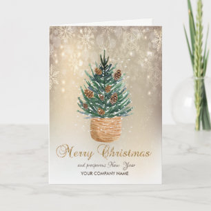 Cartes Pour Fêtes Annuelles Arbre de pin aquarelle,Cônes de pin,Neige
