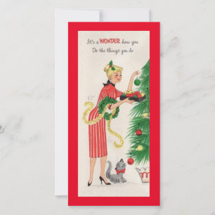 Cartes Pour Fêtes Annuelles Arbre décoratif vintage de la Dame de Noël