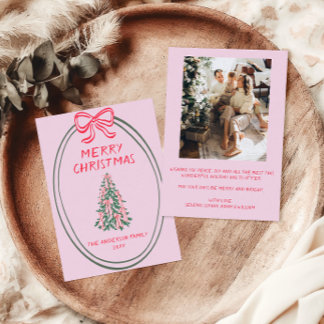 Cartes Pour Fêtes Annuelles Arbre Dessiné à la Main Joyeux Noël Photo de Famil