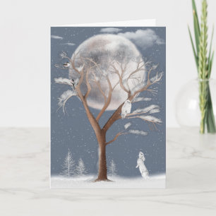 Cartes Pour Fêtes Annuelles Arbre d'hiver avec lune et hibou