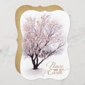 Cartes Pour Fêtes Annuelles Arbre d'hiver paisible dans la neige avec Paix sur (Devant / Derrière)