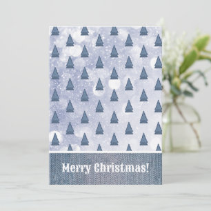Cartes Pour Fêtes Annuelles Arbre en denim bleu scène hivernale patchwork