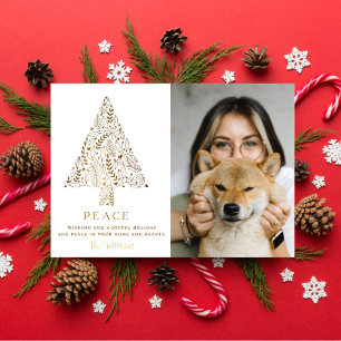 Cartes Pour Fêtes Annuelles Arbre généalogique doré Noël Photo mignonne Chien