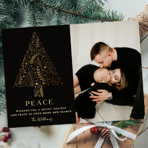 Cartes Pour Fêtes Annuelles Arbre généalogique Photo de Noël Élégant Or & Noir