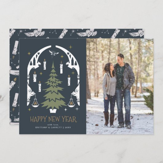 Cartes Pour Fêtes Annuelles Arbre HARRY POTTER™ - Bonne Année - Photo (Devant / Derrière)