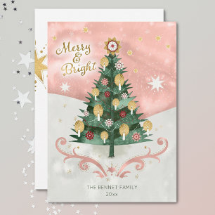 Cartes Pour Fêtes Annuelles Arbre illustré Retro Joyeux et Noël brillant