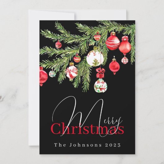 Cartes Pour Fêtes Annuelles Arbre ornements avec nom et année (Devant)