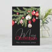 Cartes Pour Fêtes Annuelles Arbre ornements avec nom et année (Debout devant)