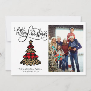 Cartes Pour Fêtes Annuelles Arbre photo minimaliste à carreaux de Buffalo et l