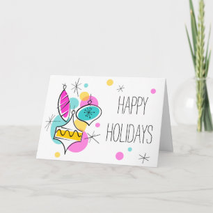 Cartes Pour Fêtes Annuelles Arbre rétro Baubles Groupe Vacances à l'intérieur