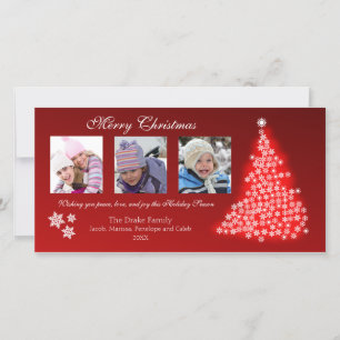 Cartes Pour Fêtes Annuelles Arbre rougeoyant Photocard de flocon de neige