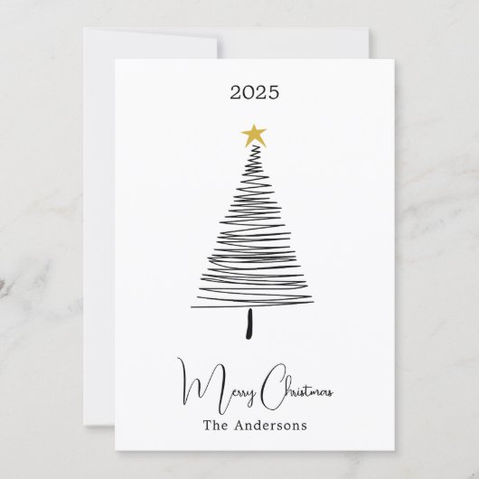 Cartes Pour Fêtes Annuelles Arbre simple noir blanc boho Noël (Devant)