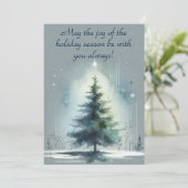 Cartes Pour Fêtes Annuelles Arbre Solitaire Illuminé, sur Fond Bleu (Debout devant)