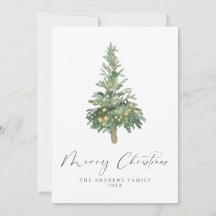 Cartes Pour Fêtes Annuelles Arbre vert Joyeux Noël Aquarelle Arbre non photo