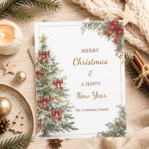 Cartes Pour Fêtes Annuelles Arbres à rubans rouges Noël Nouvel An