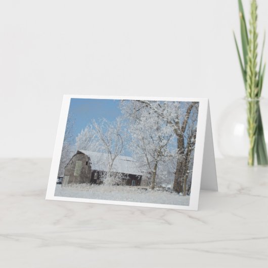 Cartes Pour Fêtes Annuelles Arbres blancs étincelants et grange en hiver (Devant)