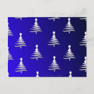 Cartes Pour Fêtes Annuelles Arbres de Noël Argent sur Bleu Cobalt